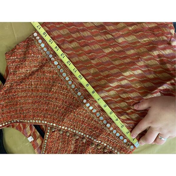 Beaded Ethnic Tunic Top Burnt Orange/Red/Gold Sleeveless V-Neck Women’s Size 38 - Picture 11 of 11